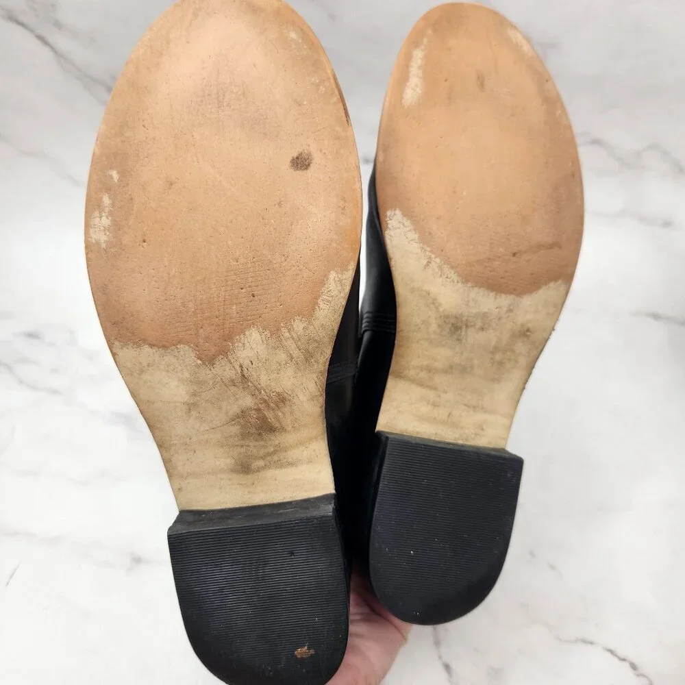 Michael Kors Arley Black Leather Ankle Boots Riding Booties Gold Hardwear 7.5